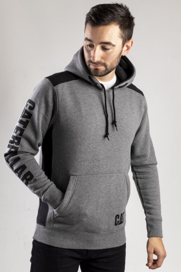 Caterpillar Logo Panel Hooded Sweatshirt Dark Heather Grey