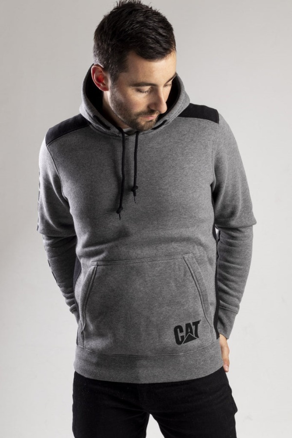 Caterpillar Logo Panel Hooded Sweatshirt Dark Heather Grey