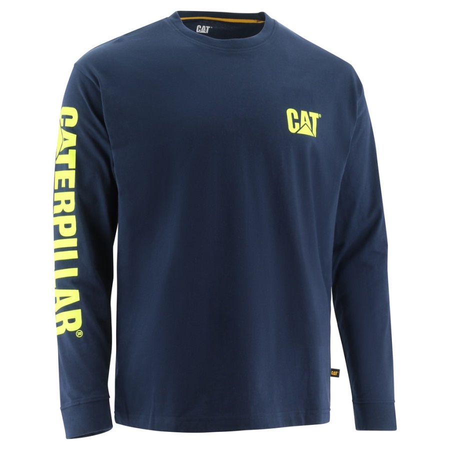 Caterpillar Trademark Banner Long Sleeve T-Shirt Blue-Yellow