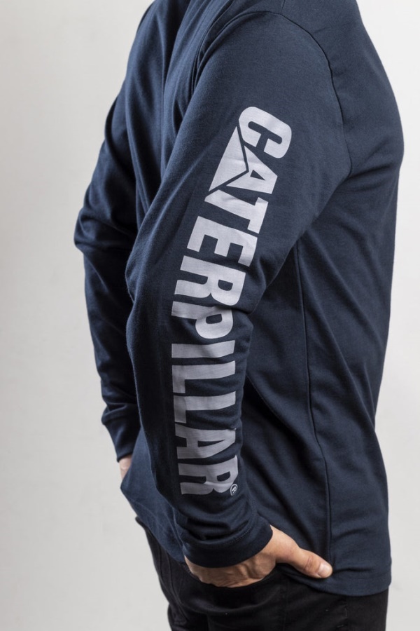 Caterpillar Trademark Banner Long Sleeve T-Shirt Dark Marine