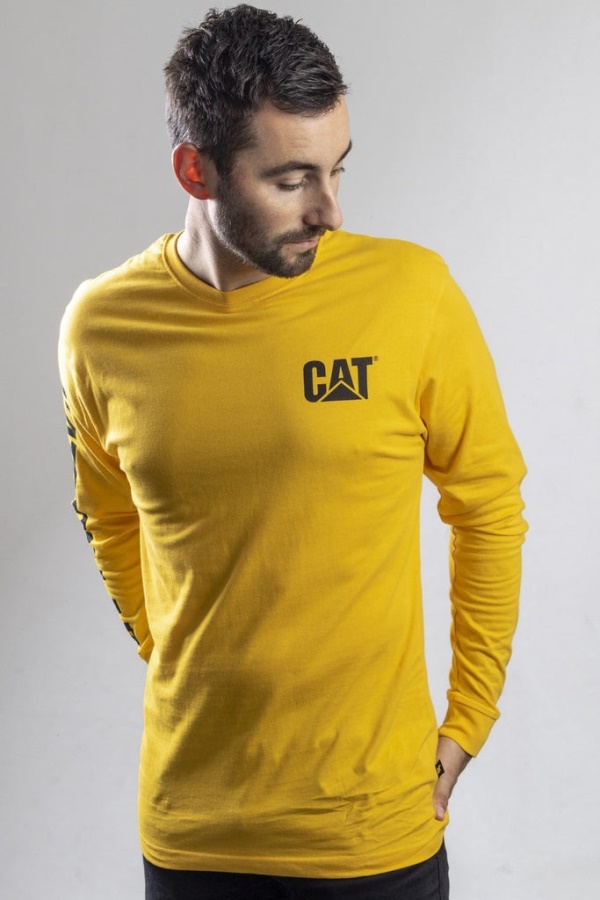 Caterpillar Trademark Banner Long Sleeve T-Shirt Yellow